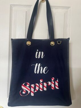 NWOT DRAPER JAMES Canvas Tote Bag "In the Spirit" - Navy with Red & White Accent
